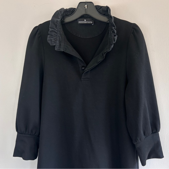 TUCKERNUCK POMANDER PLACE Charlotte Terry Ruffle Mini Dress Black Mod Prep Sz S - Picture 5 of 11